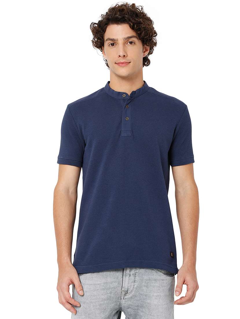 men mandarin neck plain t-shirt - 20998444 -  Zoom Image - 0