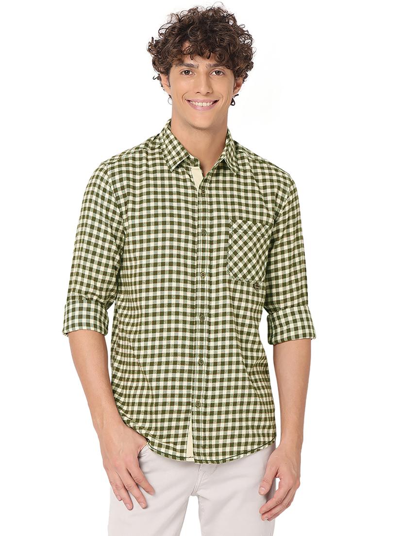 olive cotton casual shirt - 20998473 - Zoom Image - 0