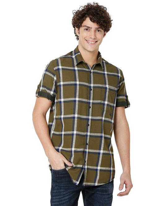 olive cotton casual shirt - 20998483 - Standard Image - 0