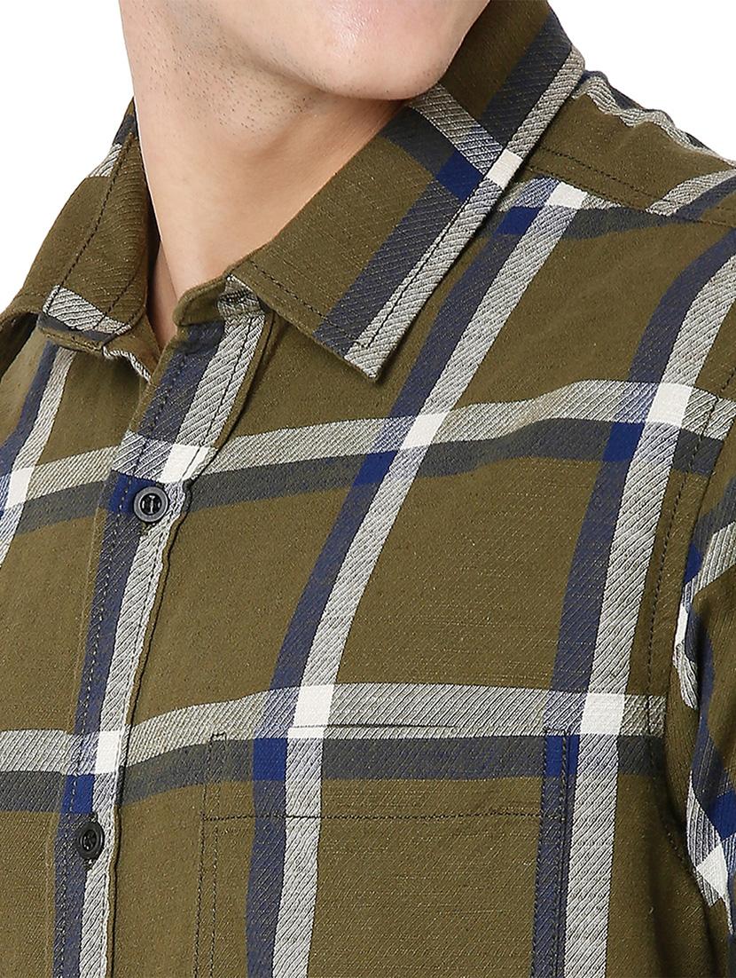 olive cotton casual shirt - 20998483 - Standard Image - 5