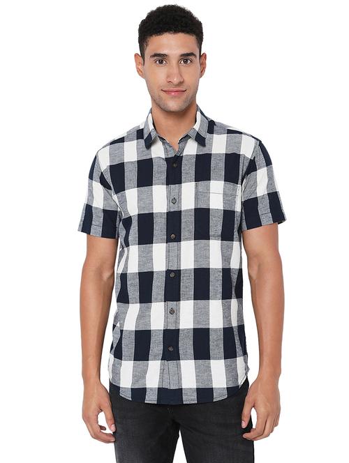 navy blue cotton casual shirt - 20998515 - Standard Image - 0