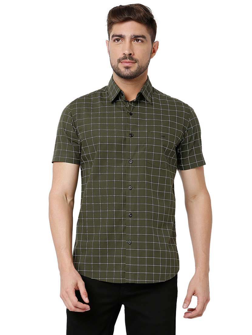 olive cotton casual shirt - 20998519 -  Zoom Image - 0