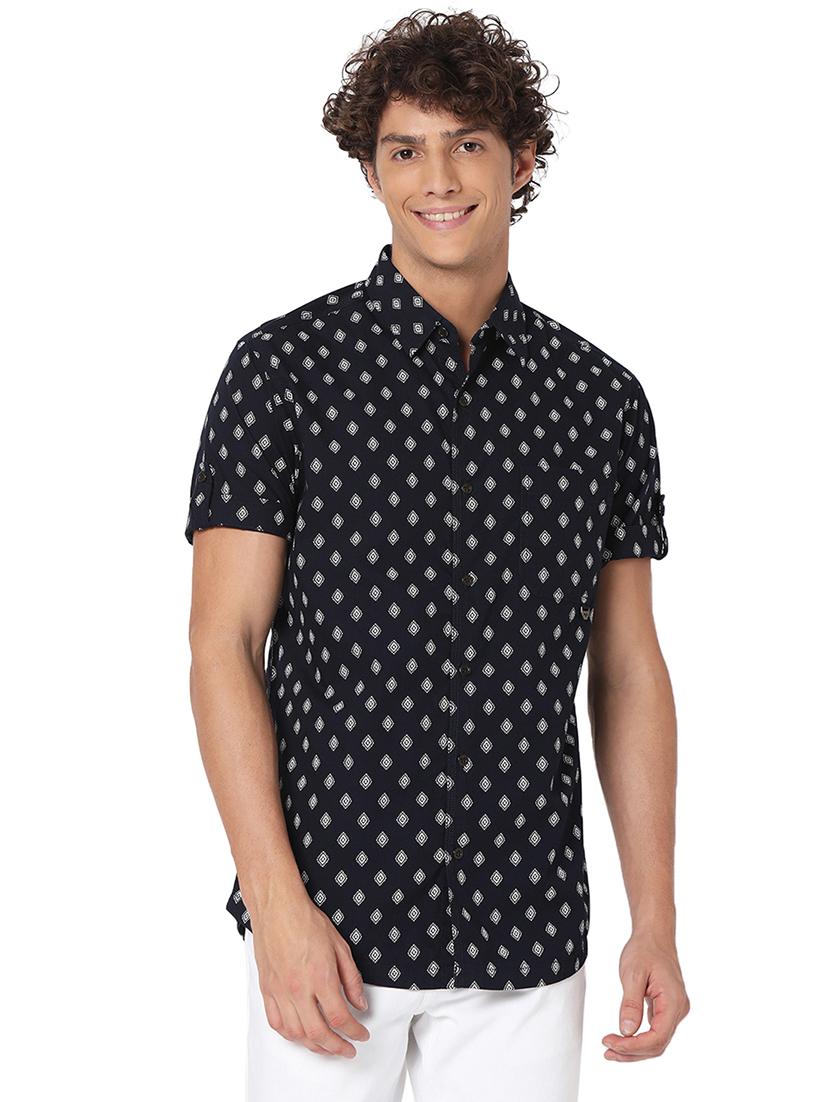 navy blue cotton casual shirt - 20998570 -  Zoom Image - 0