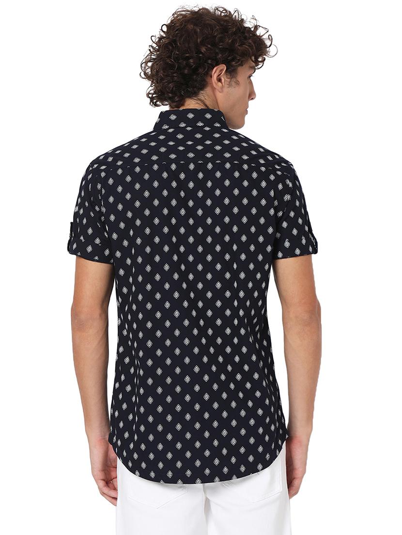 navy blue cotton casual shirt - 20998570 - Standard Image - 3