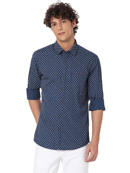 navy blue cotton casual shirt - 20998573 - Standard Image - 0