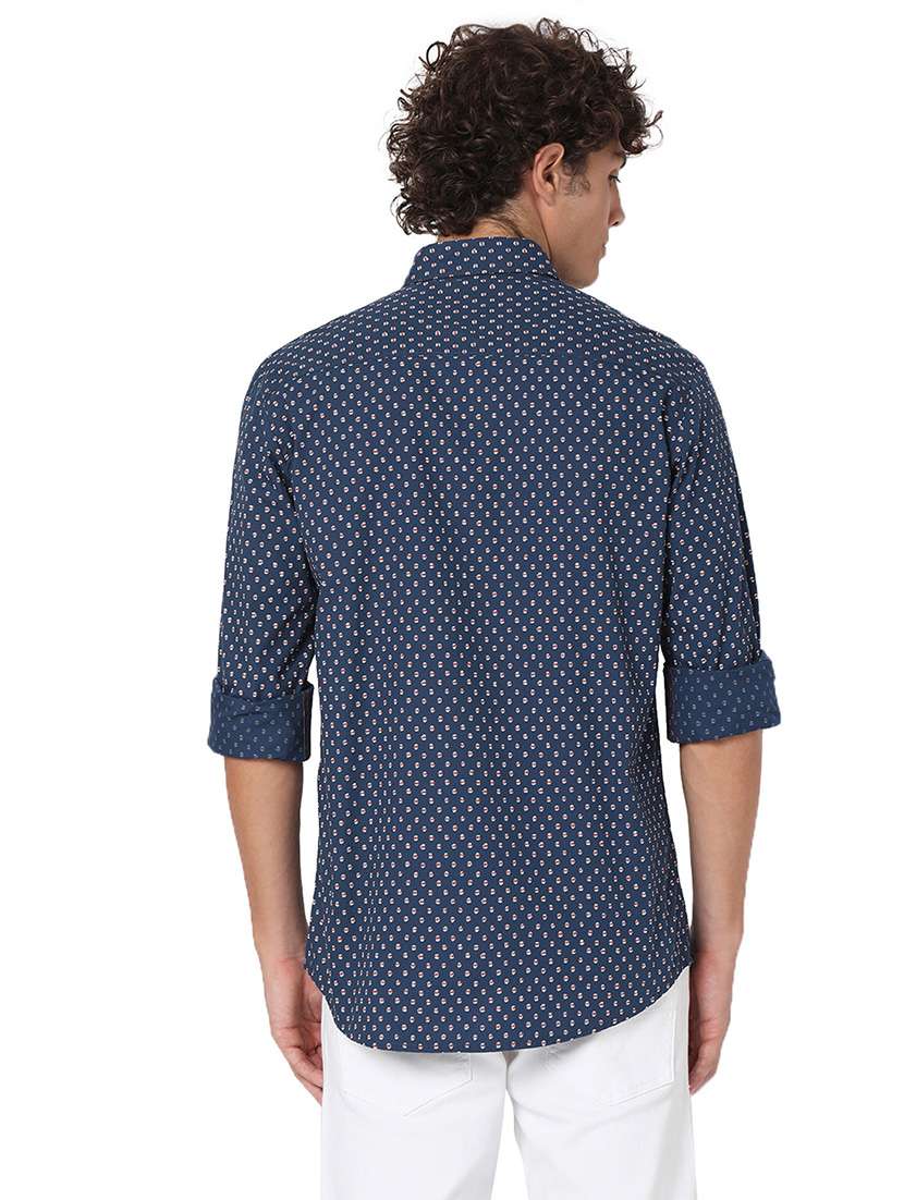 navy blue cotton casual shirt - 20998573 - Standard Image - 3