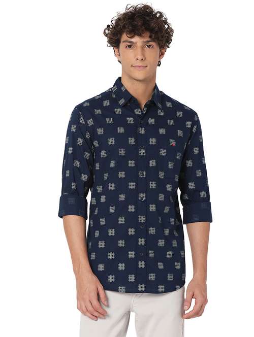 navy blue cotton casual shirt - 20998576 -  Standard Image - 0