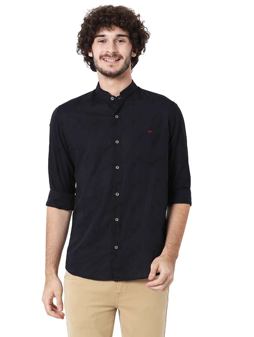 men mandarin neck long sleeve casual shirt - 20998649 - Zoom Image - 0