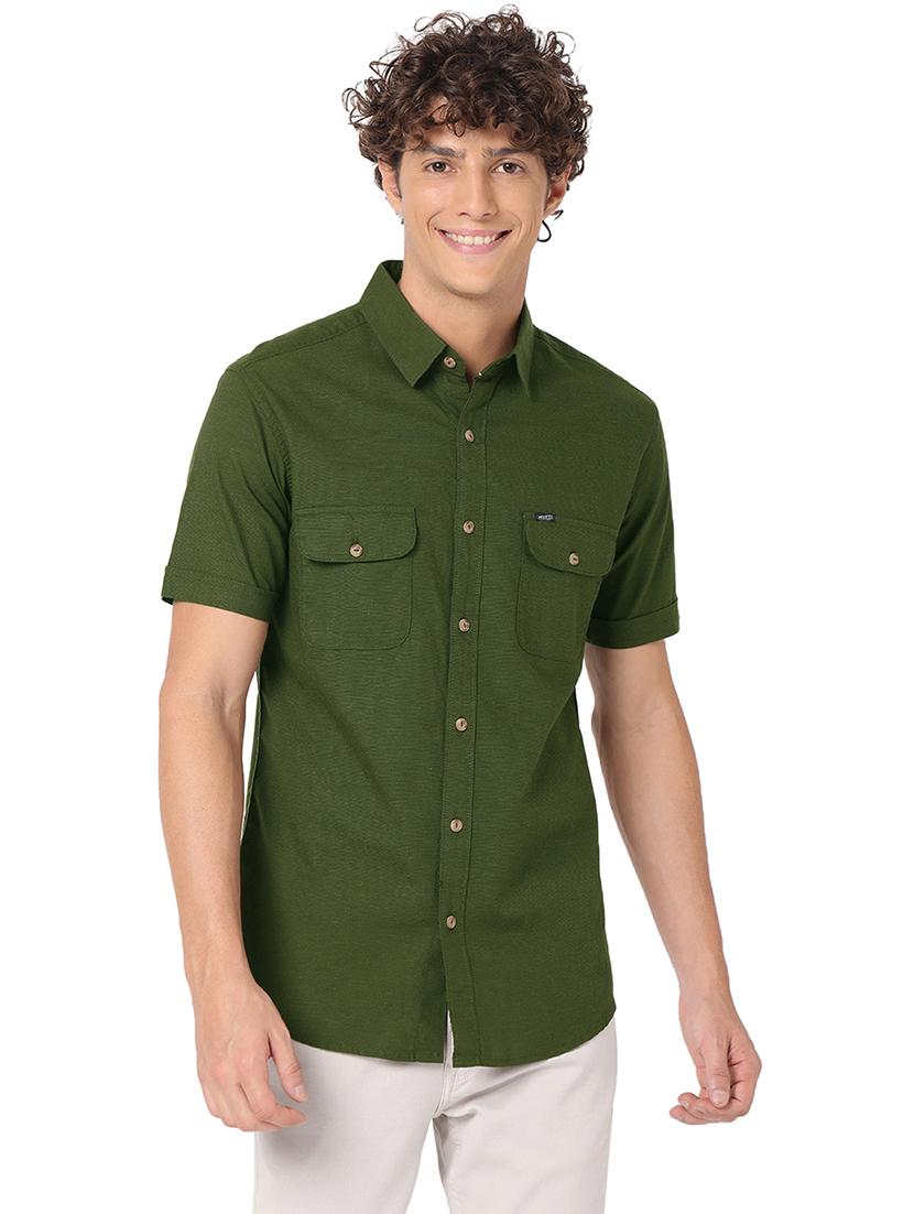 olive cotton casual shirt - 20998668 - Zoom Image - 0
