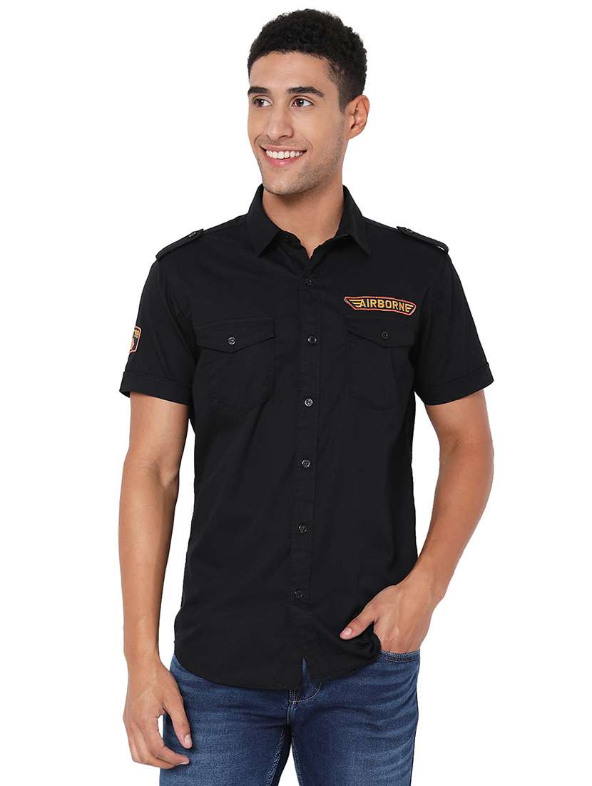 black cotton casual shirt - 20998701 - Zoom Image - 0