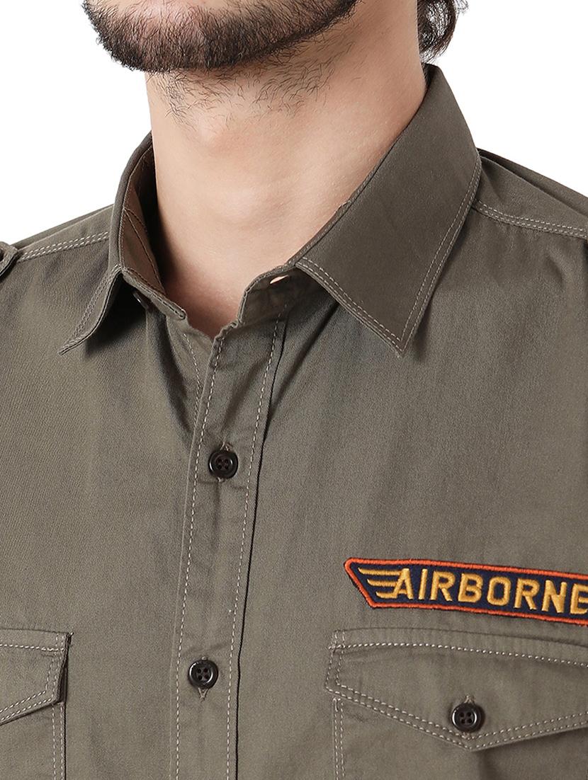 olive cotton casual shirt - 20998702 - Standard Image - 5