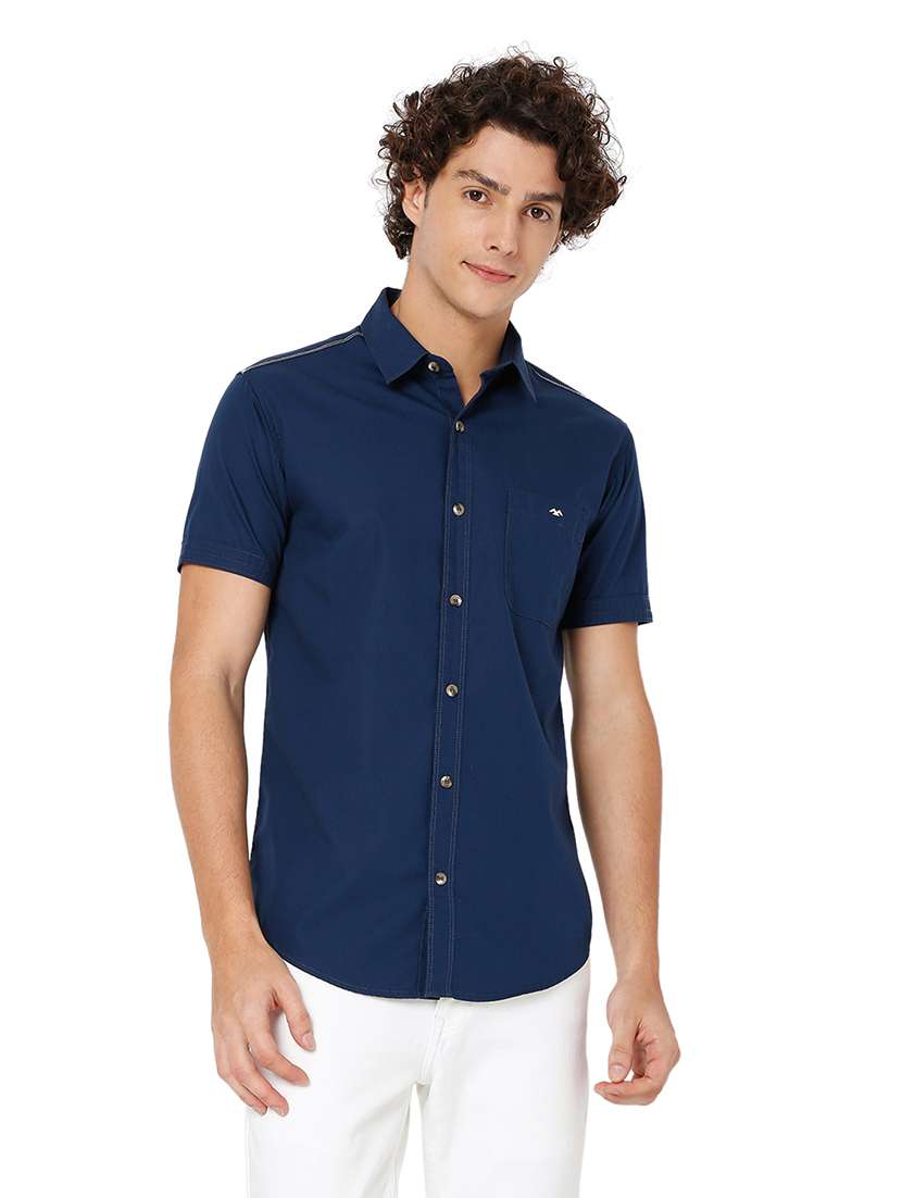 navy blue cotton casual shirt - 20998703 -  Zoom Image - 0