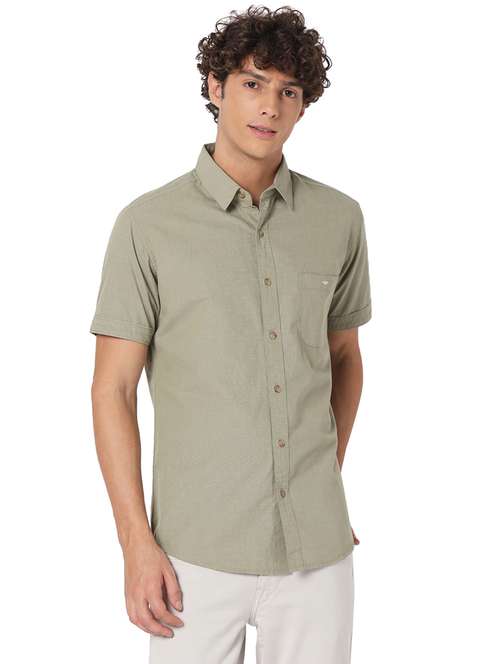 olive cotton casual shirt - 20998704 -  Standard Image - 0