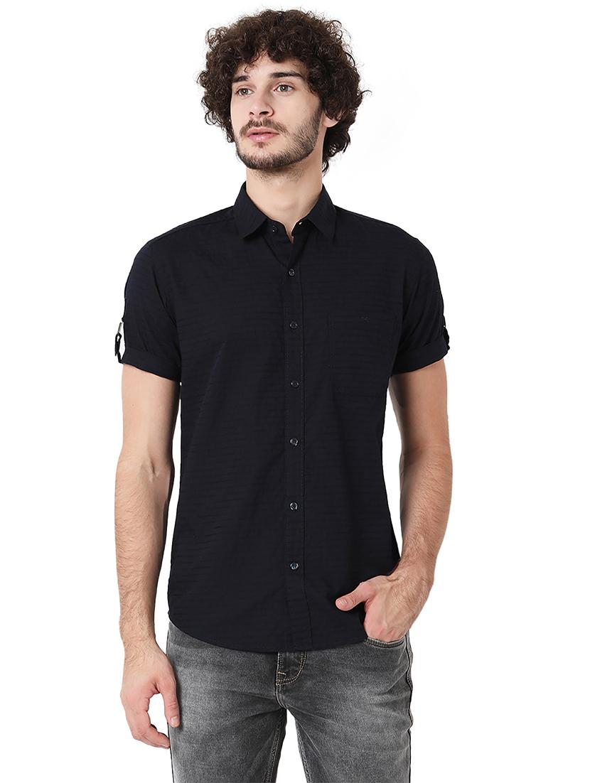 navy blue cotton casual shirt - 20998707 -  Zoom Image - 0