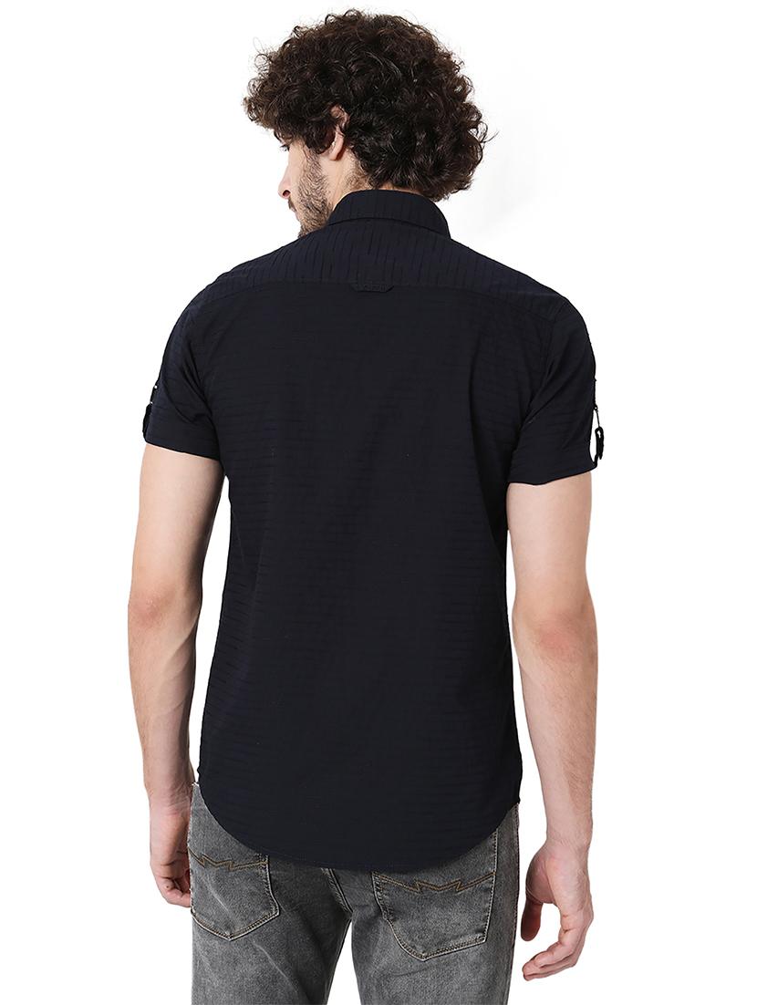navy blue cotton casual shirt - 20998707 - Standard Image - 3