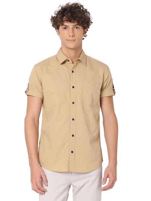khaki cotton casual shirt - 20998708 -  Standard Image - 0