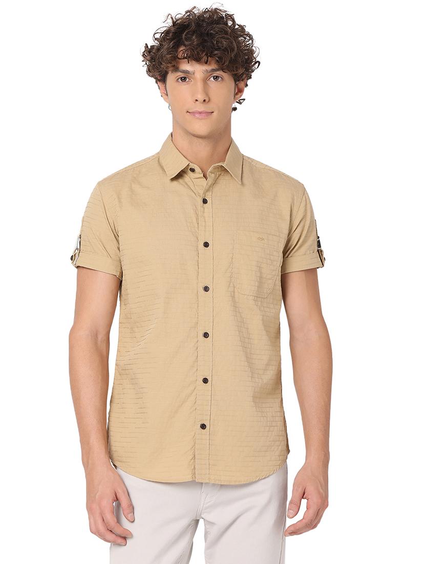 khaki cotton casual shirt - 20998708 -  Zoom Image - 0