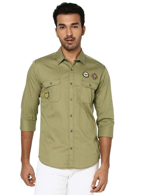 men khaki badged shirt - 20998709 -  Standard Image - 0