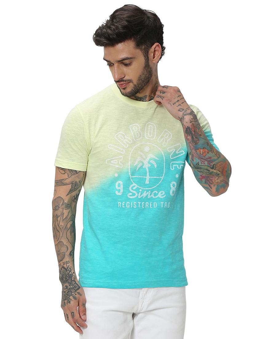 turquoise cotton front print tshirt - 20998747 - Zoom Image - 0