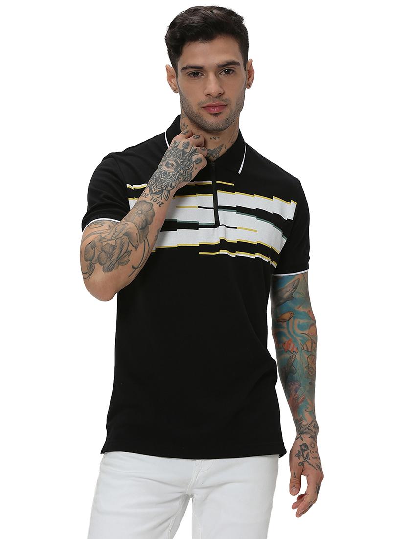 black cotton color block t-shirt - 20998749 -  Zoom Image - 0