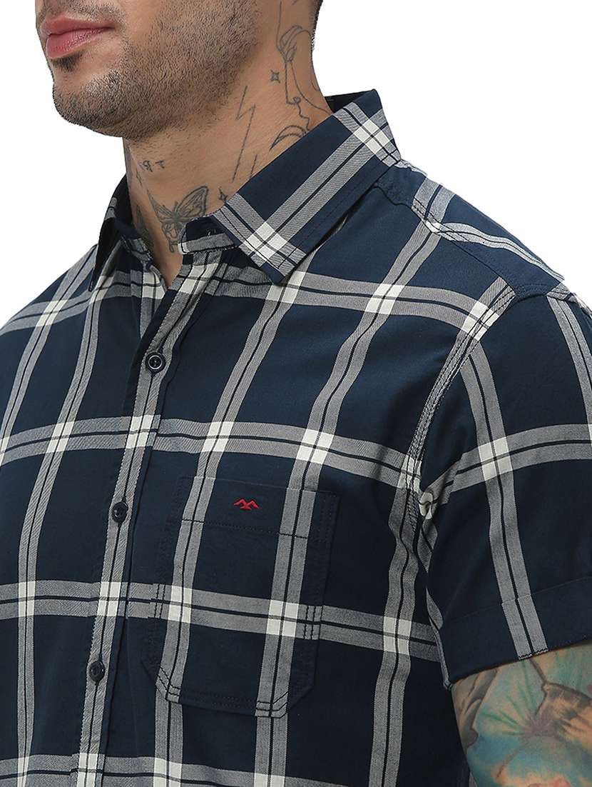 navy blue cotton casual shirt - 20998872 - Standard Image - 5