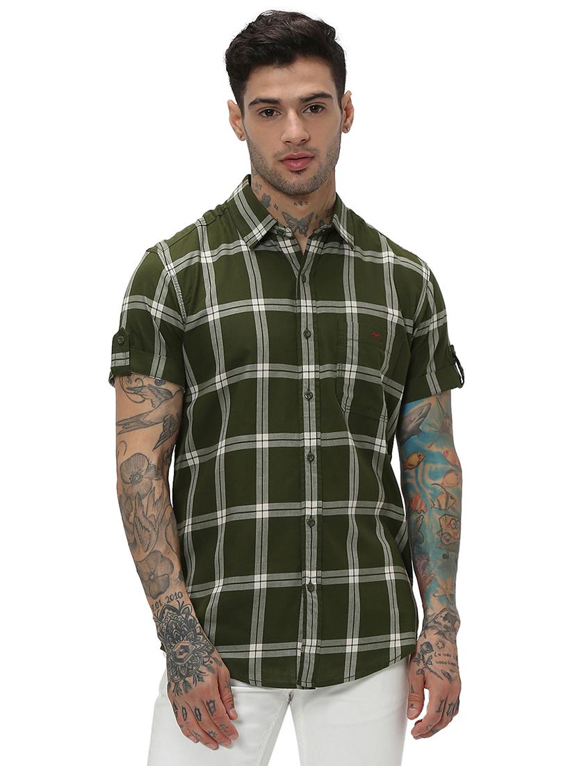 olive cotton casual shirt - 20998873 - Zoom Image - 0