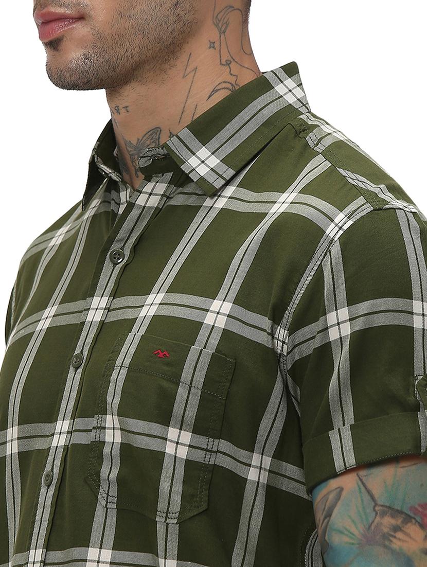 olive cotton casual shirt - 20998873 - Standard Image - 5