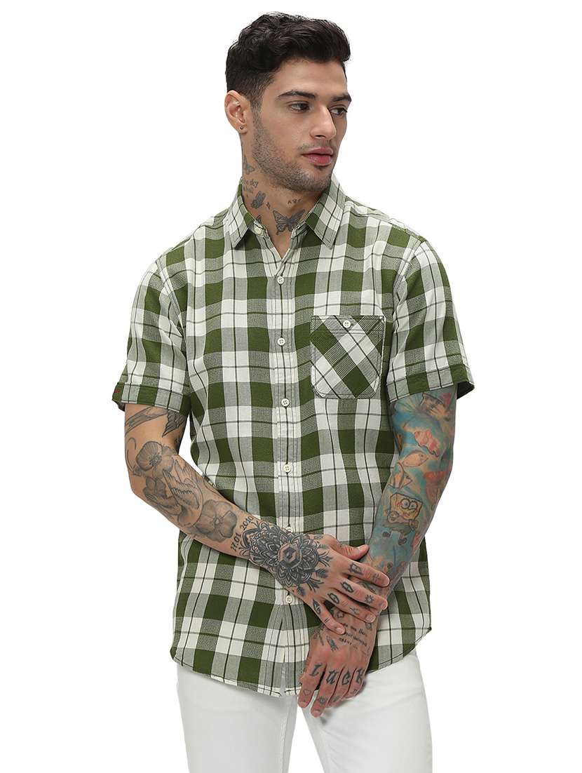 olive cotton casual shirt - 20998876 -  Zoom Image - 0