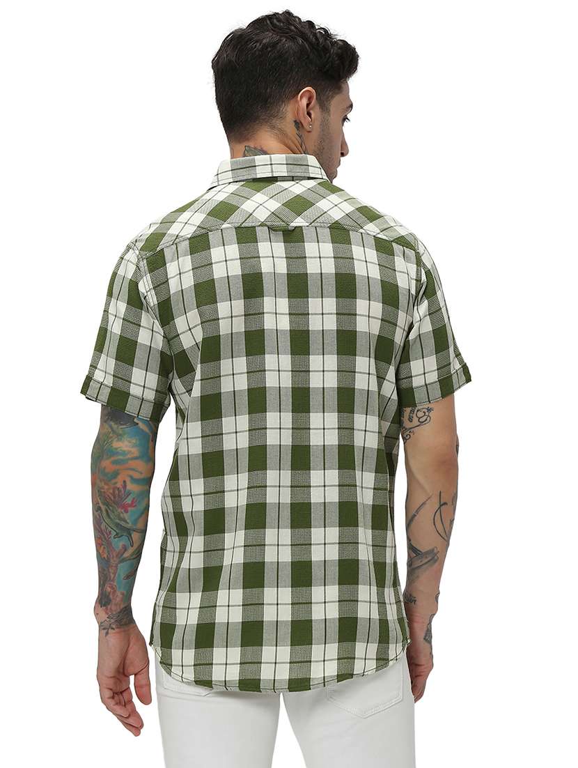 olive cotton casual shirt - 20998876 - Standard Image - 3