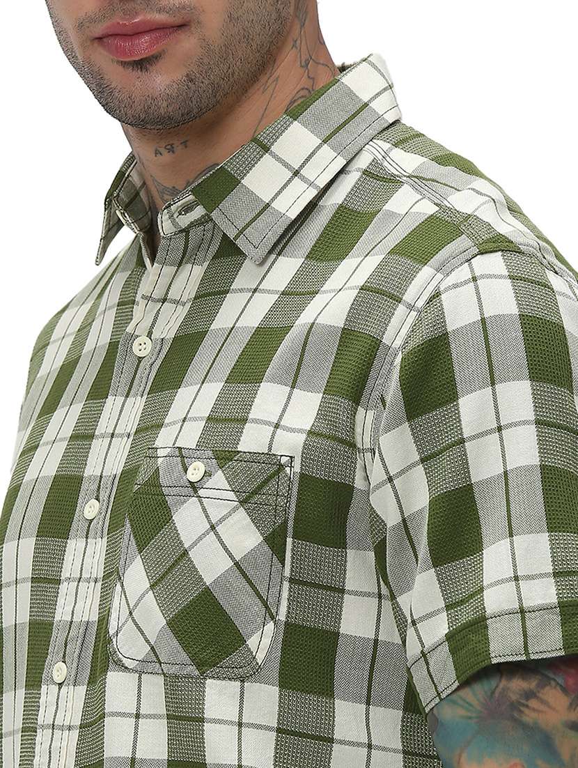 olive cotton casual shirt - 20998876 - Standard Image - 5
