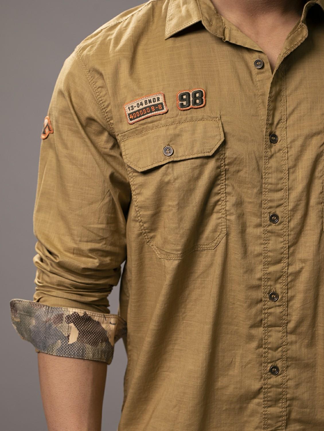khaki cotton casual shirt - 20998884 - Standard Image - 5