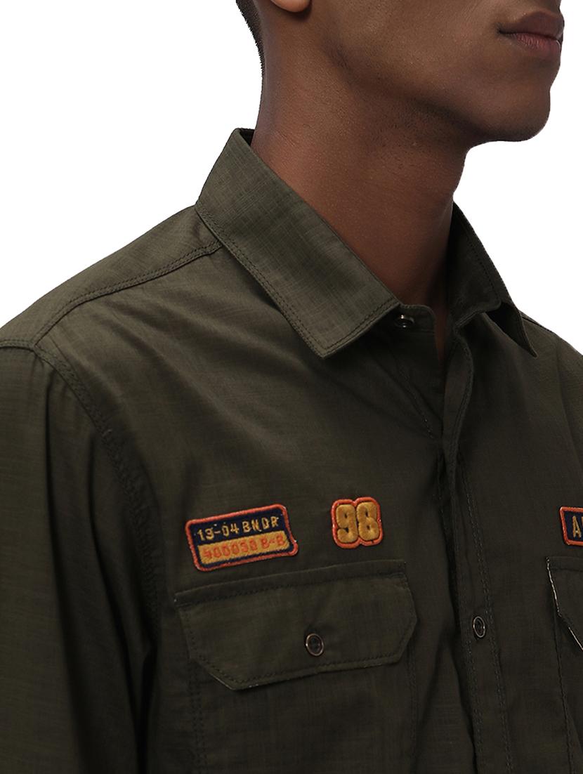 olive cotton casual shirt - 20998885 - Standard Image - 5