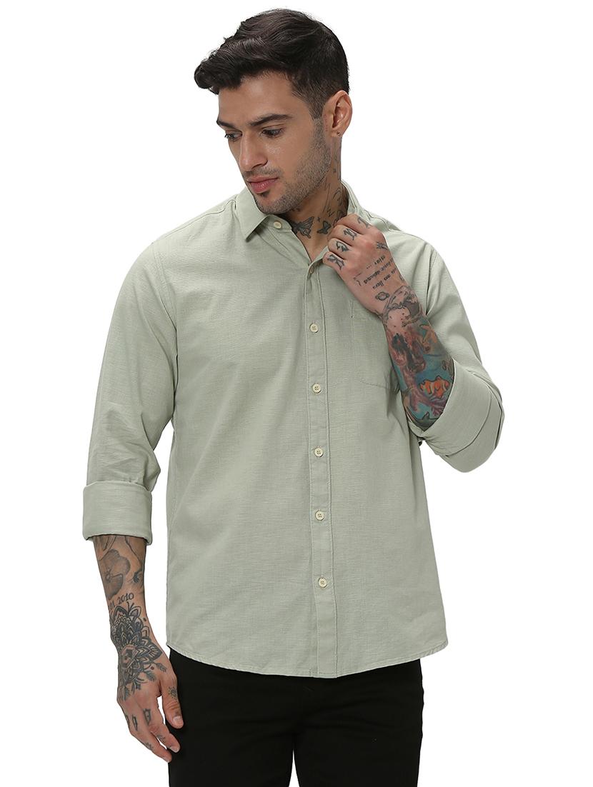 olive cotton casual shirt - 20998893 - Zoom Image - 0