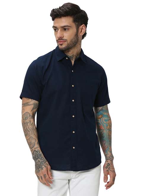 navy blue cotton casual shirt - 20998915 - Standard Image - 0