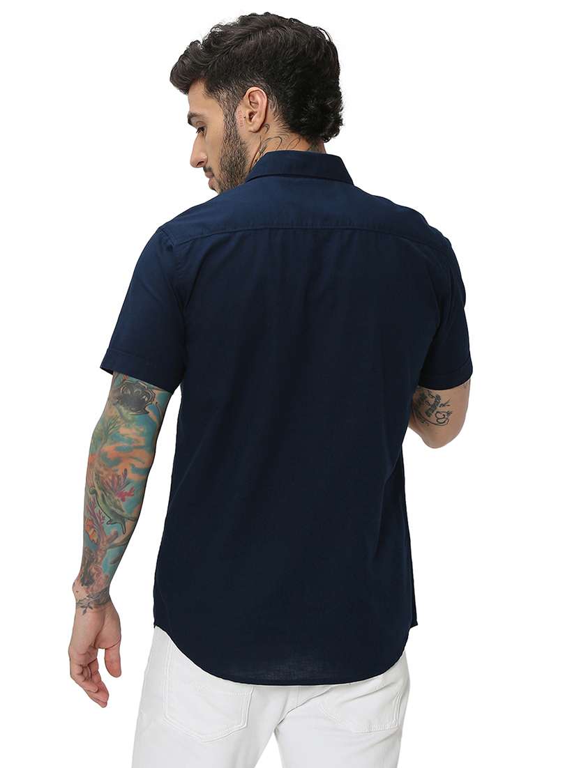 navy blue cotton casual shirt - 20998915 - Standard Image - 3
