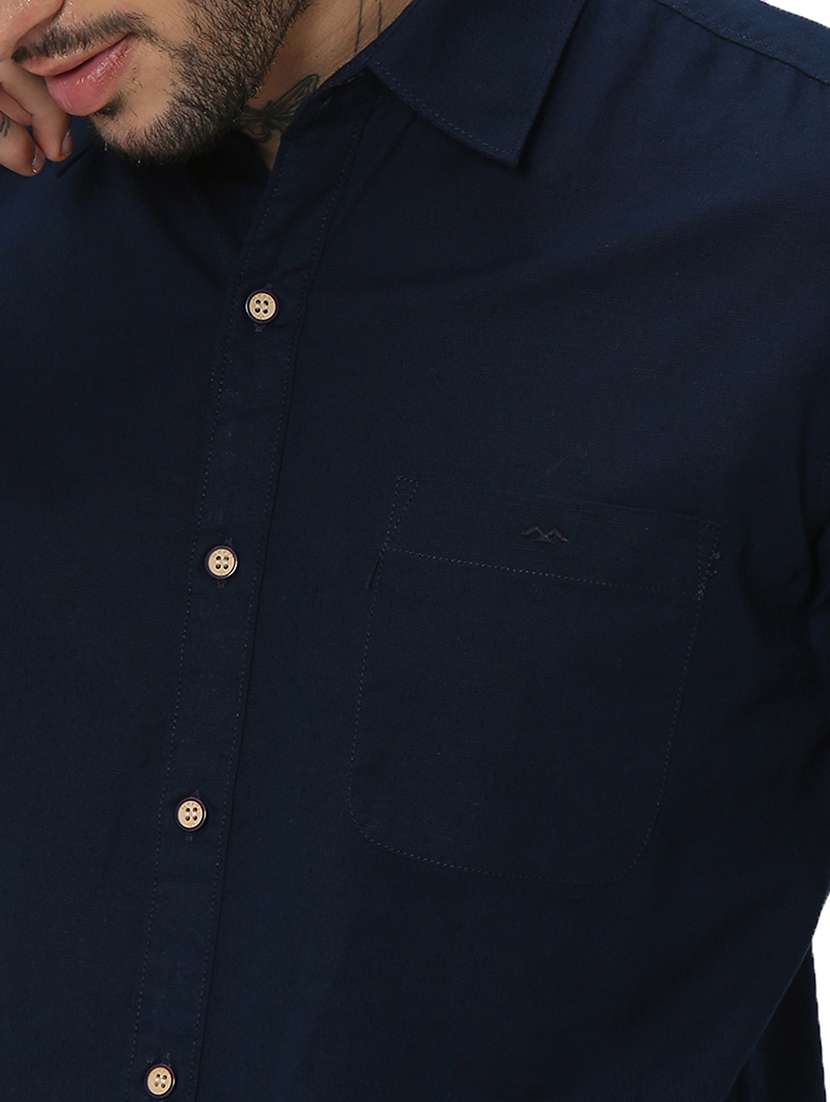 navy blue cotton casual shirt - 20998915 - Standard Image - 5