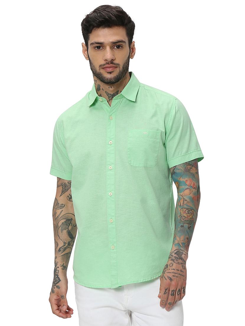 green cotton casual shirt - 20998919 -  Zoom Image - 0