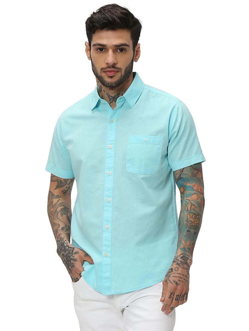 turquoise cotton casual shirt - 20998920 - Zoom Image - 0