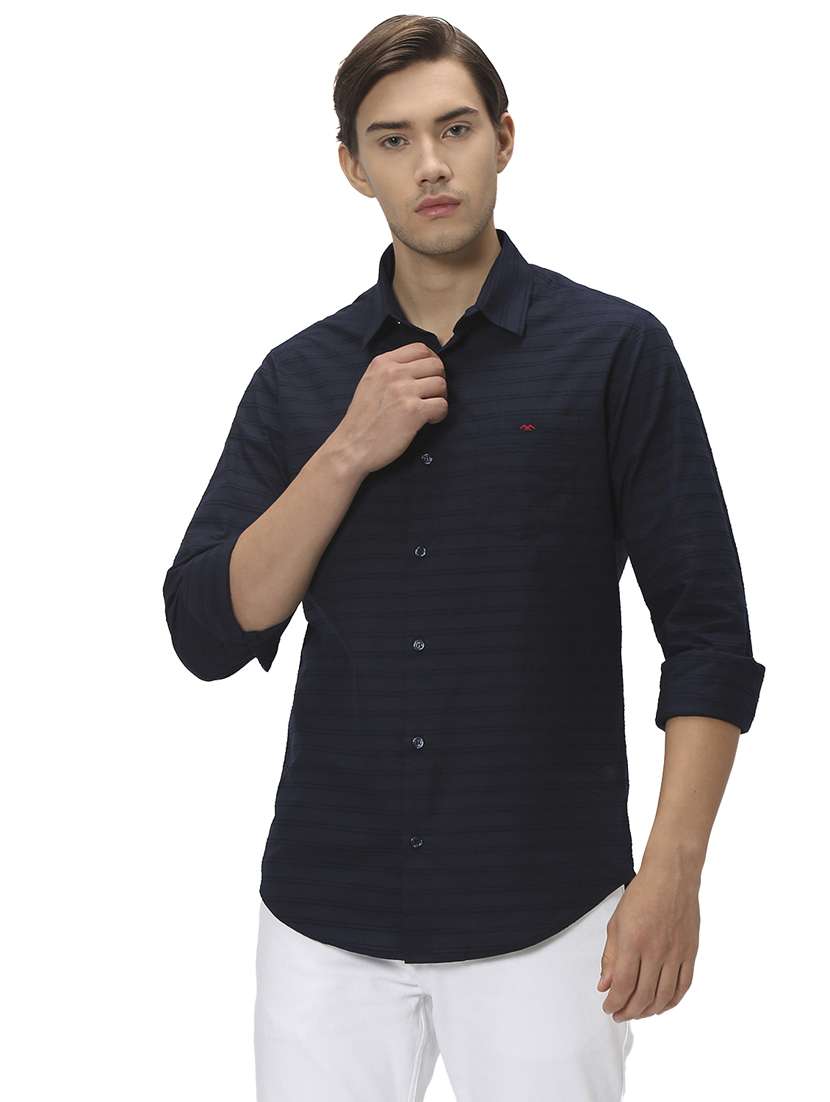 navy blue cotton casual shirt - 20999070 -  Zoom Image - 0
