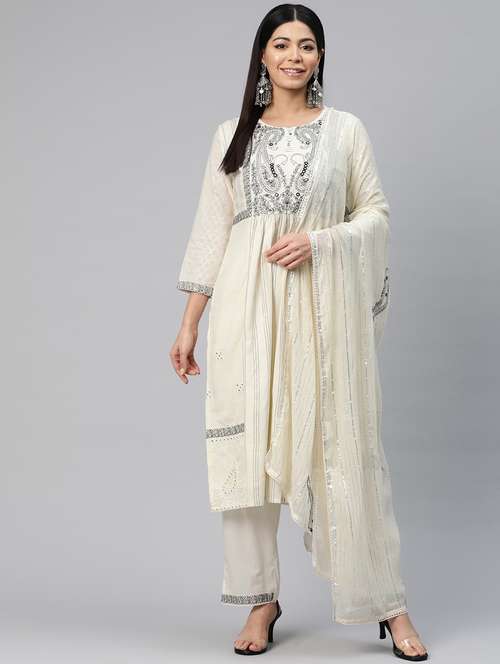 women three quarter sleeve kurta pant with dupatta set - 20999645 - Standard Image - 0