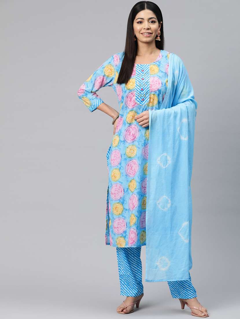women three quarter sleeve kurta pant with dupatta set