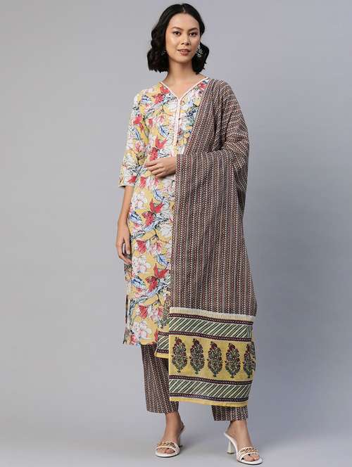 women three quarter sleeve kurta pant with dupatta set - 20999671 -  Standard Image - 0