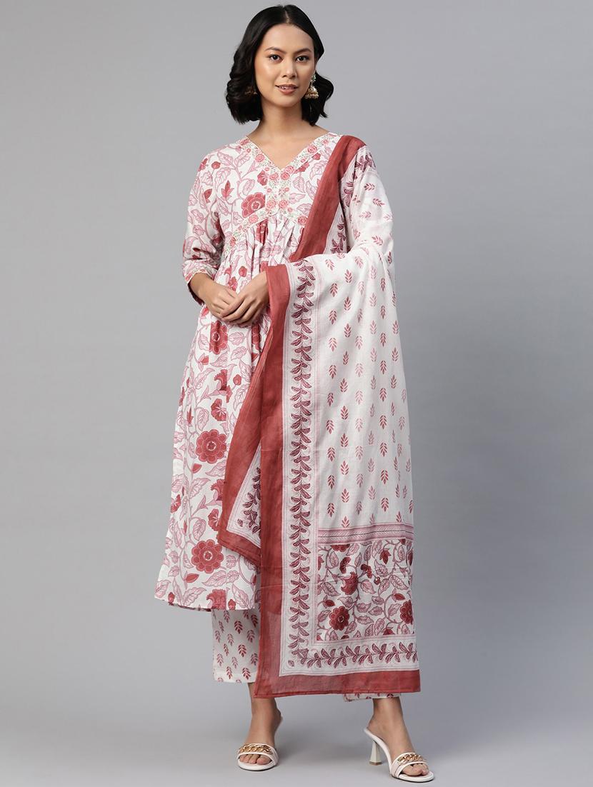 women three quarter sleeve kurta pant with dupatta set - 20999673 - Zoom Image - 0