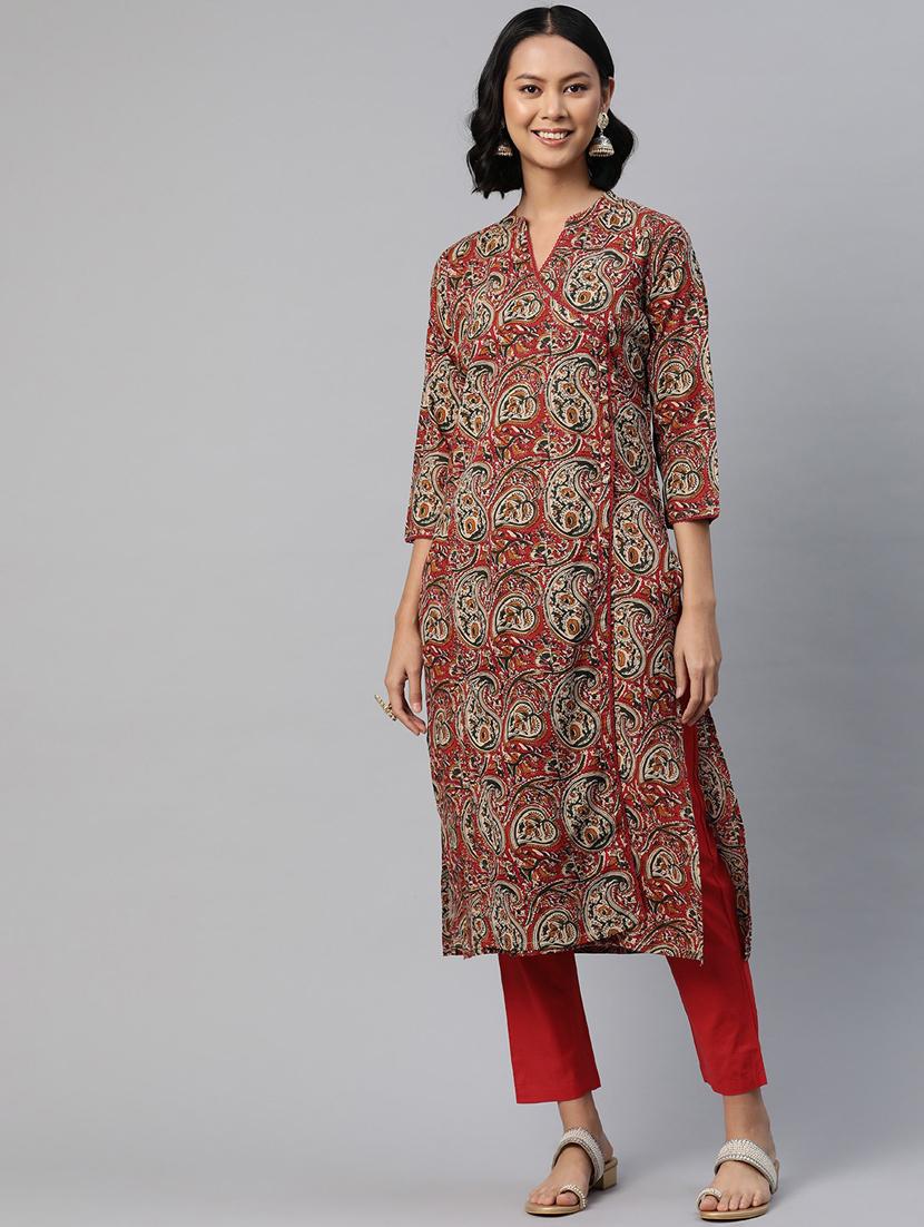 red printed detailed kurta & pant set - 20999692 - Zoom Image - 0