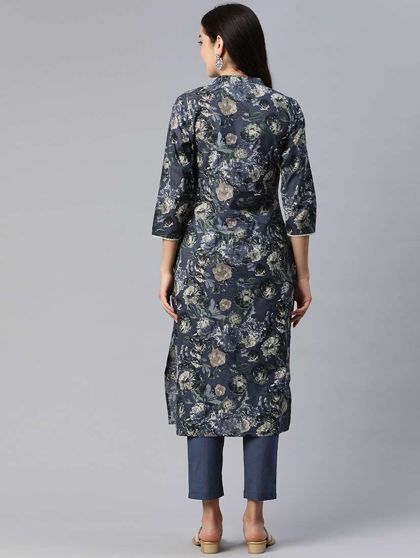 blue floral printed kurta & pant set - 20999700 -  Standard Image - 3