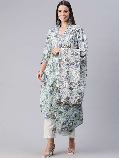 women three quarter sleeve kurta pant with dupatta set - 20999733 -  Standard Image - 0