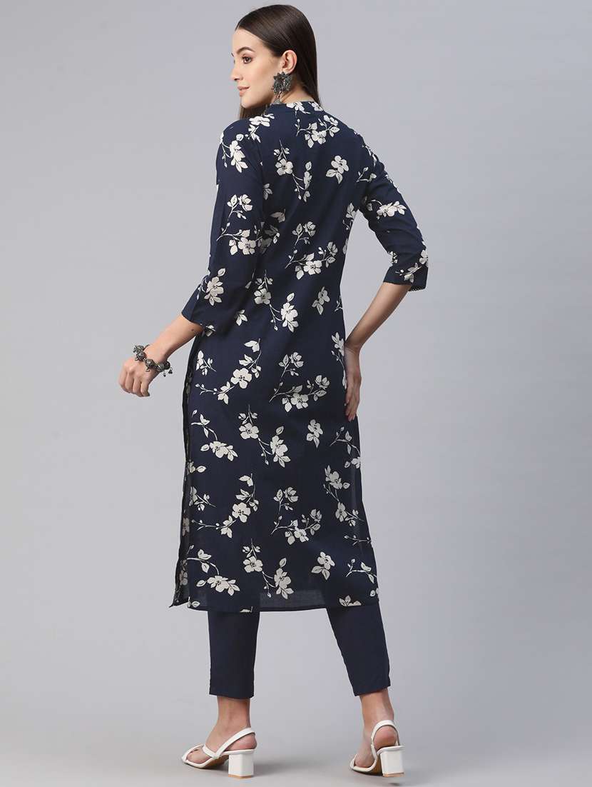 women navy blue floral kurta pant set - 20999737 -  Standard Image - 3