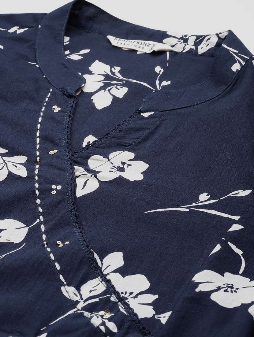 women navy blue floral kurta pant set - 20999737 -  Standard Image - 5