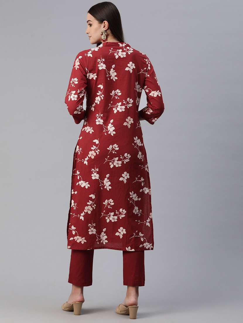 maroon printed kurta pant set - 20999738 -  Standard Image - 3