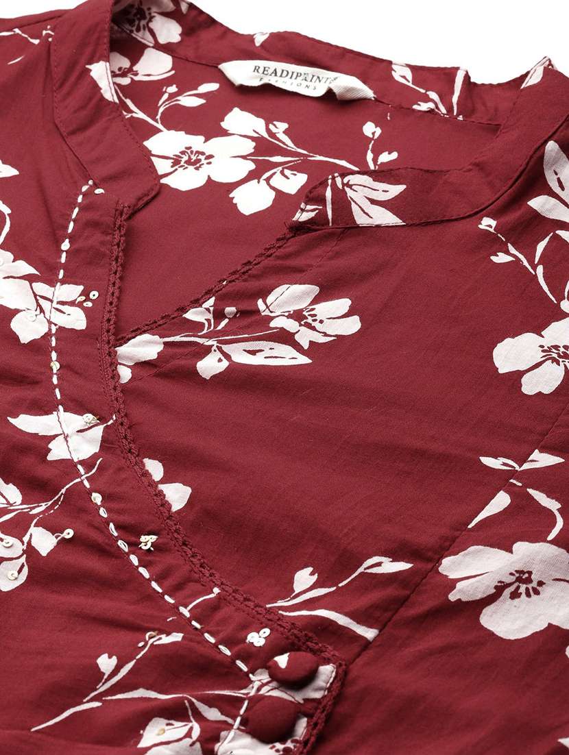 maroon printed kurta pant set - 20999738 -  Standard Image - 5